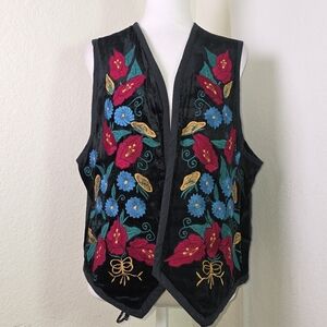 Vintage Sunny Sport by Sunny South Embroidered Floral Velvet Vest Size L